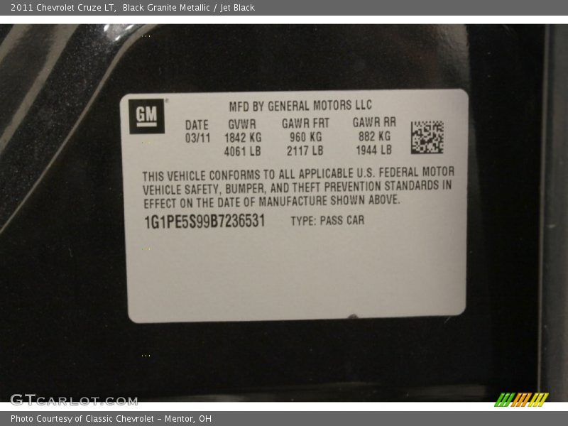 Black Granite Metallic / Jet Black 2011 Chevrolet Cruze LT