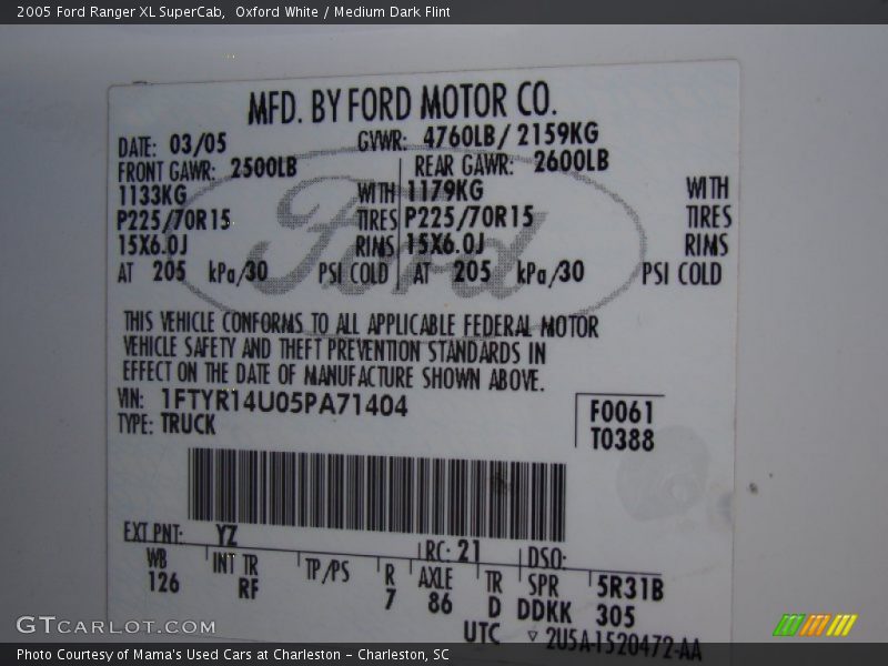 Oxford White / Medium Dark Flint 2005 Ford Ranger XL SuperCab