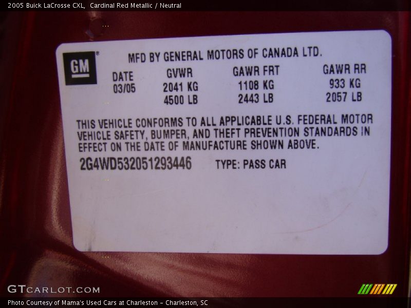 Cardinal Red Metallic / Neutral 2005 Buick LaCrosse CXL