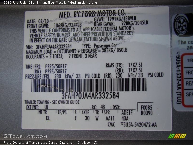 Brilliant Silver Metallic / Medium Light Stone 2010 Ford Fusion SEL