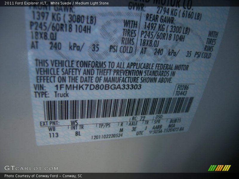 White Suede / Medium Light Stone 2011 Ford Explorer XLT