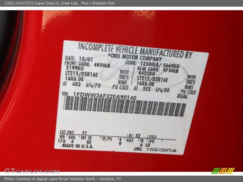2002 F350 Super Duty XL Crew Cab Red Color Code F1