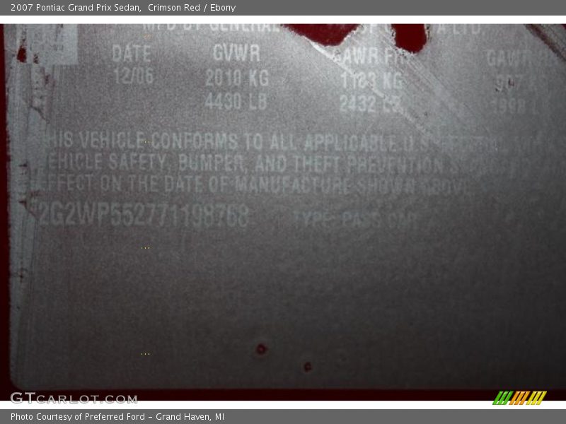Crimson Red / Ebony 2007 Pontiac Grand Prix Sedan