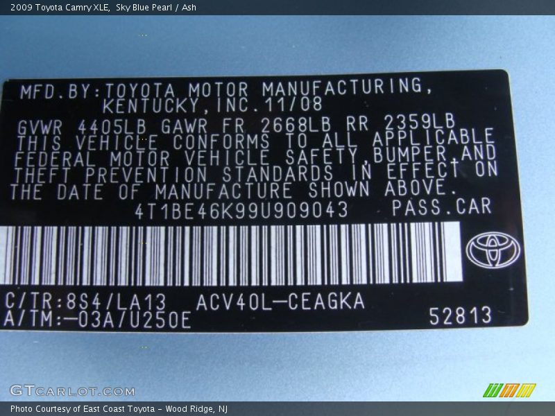 Sky Blue Pearl / Ash 2009 Toyota Camry XLE