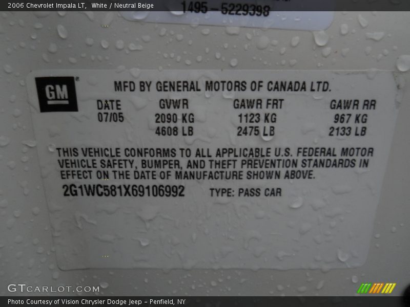 White / Neutral Beige 2006 Chevrolet Impala LT