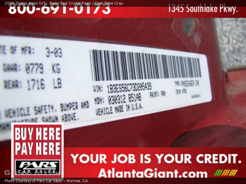 Blaze Red Crystal Pearl / Dark Slate Gray 2003 Dodge Neon SXT