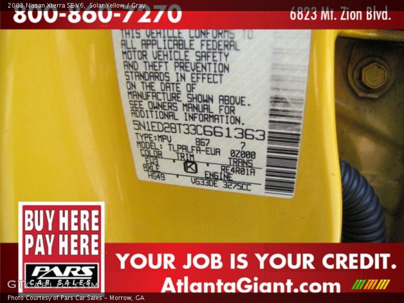 Solar Yellow / Gray 2003 Nissan Xterra SE V6