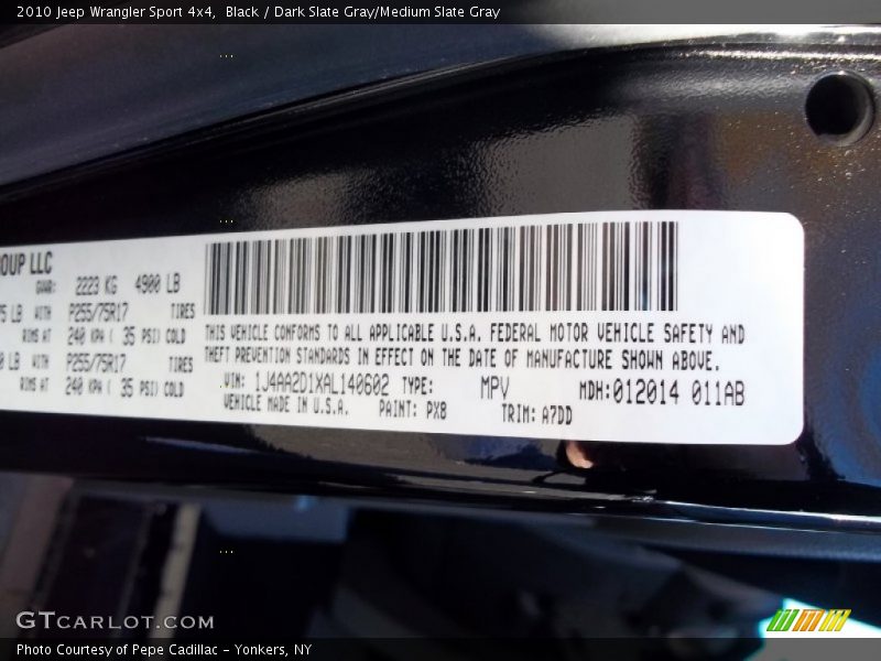 Black / Dark Slate Gray/Medium Slate Gray 2010 Jeep Wrangler Sport 4x4