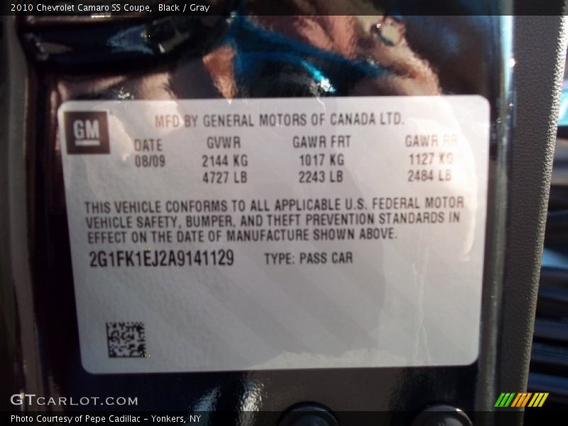Black / Gray 2010 Chevrolet Camaro SS Coupe