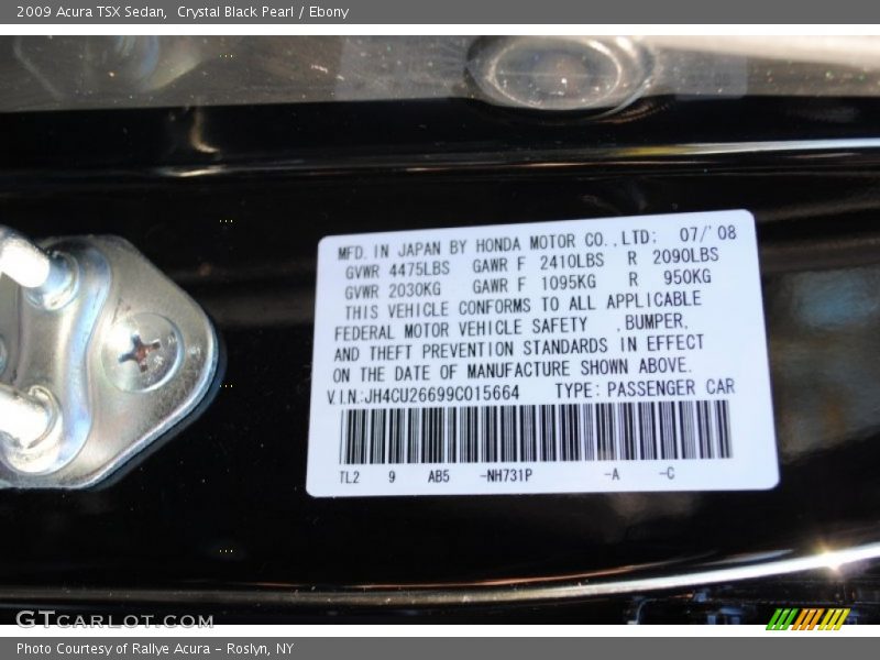 Crystal Black Pearl / Ebony 2009 Acura TSX Sedan
