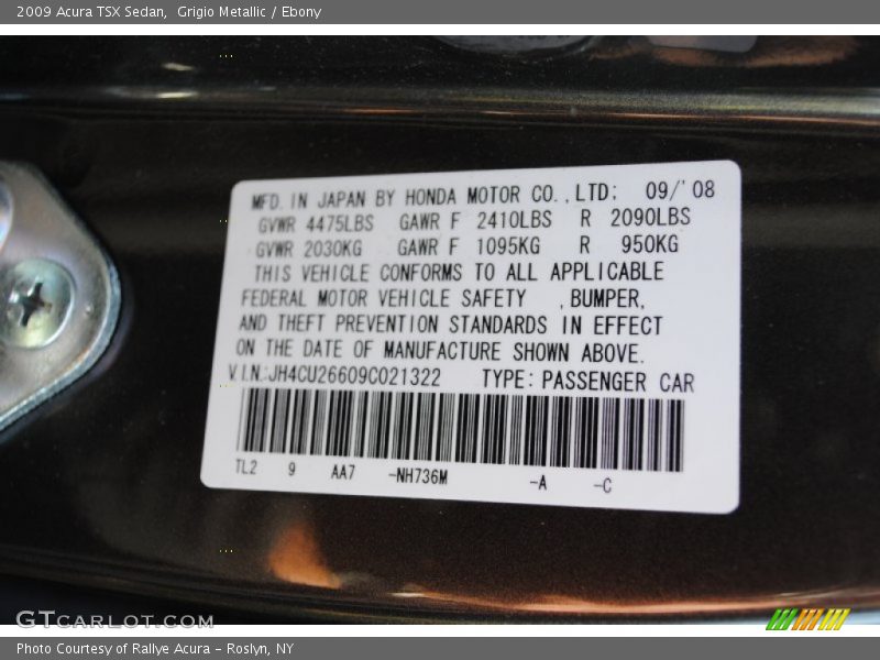 Grigio Metallic / Ebony 2009 Acura TSX Sedan