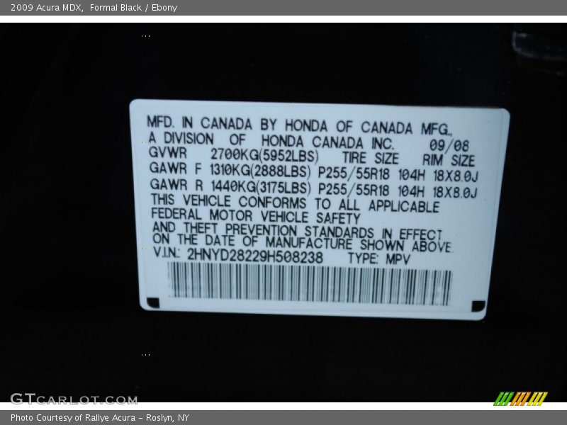 Formal Black / Ebony 2009 Acura MDX