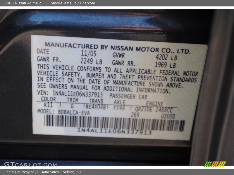 Smoke Metallic / Charcoal 2006 Nissan Altima 2.5 S