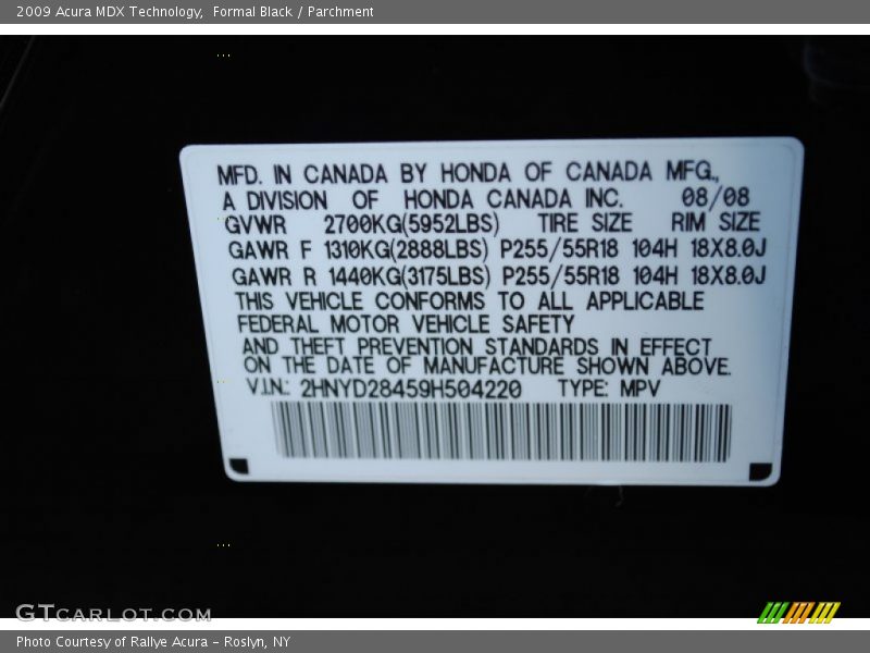 Formal Black / Parchment 2009 Acura MDX Technology
