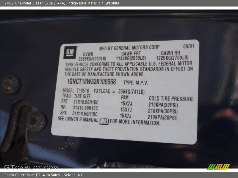 Indigo Blue Metallic / Graphite 2002 Chevrolet Blazer LS ZR2 4x4