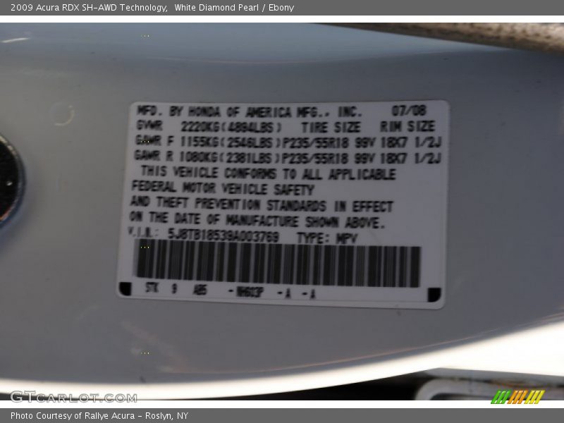 White Diamond Pearl / Ebony 2009 Acura RDX SH-AWD Technology