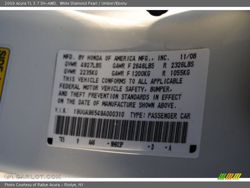 White Diamond Pearl / Umber/Ebony 2009 Acura TL 3.7 SH-AWD