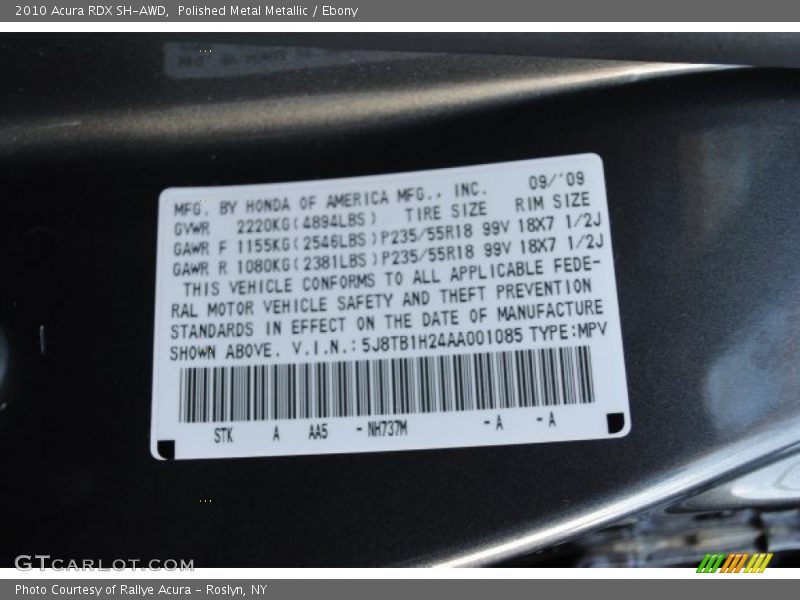 2010 RDX SH-AWD Polished Metal Metallic Color Code NH737