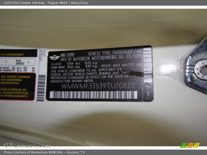 Pepper White / Black/Grey 2009 Mini Cooper Hardtop