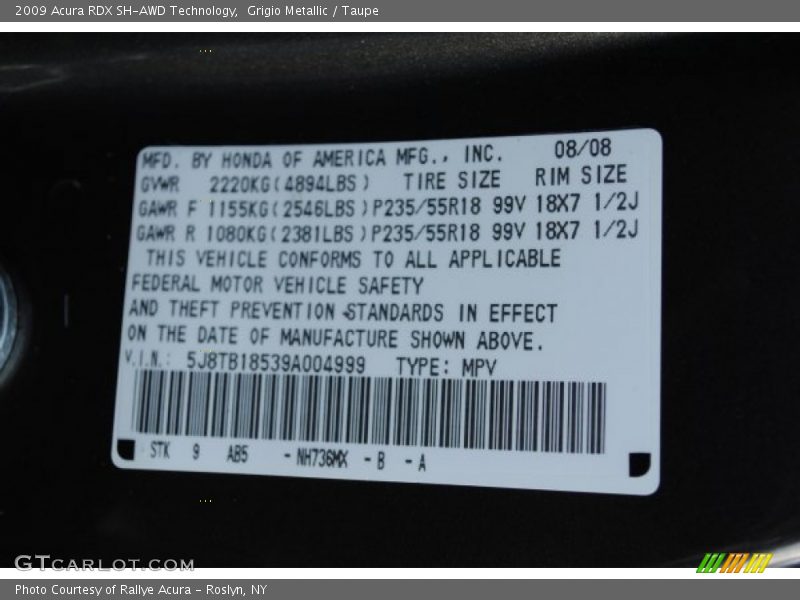 Grigio Metallic / Taupe 2009 Acura RDX SH-AWD Technology