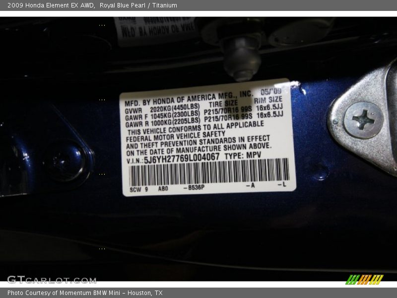 Royal Blue Pearl / Titanium 2009 Honda Element EX AWD