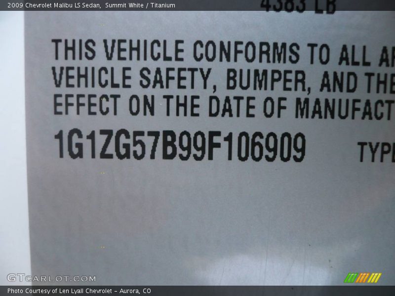 Summit White / Titanium 2009 Chevrolet Malibu LS Sedan