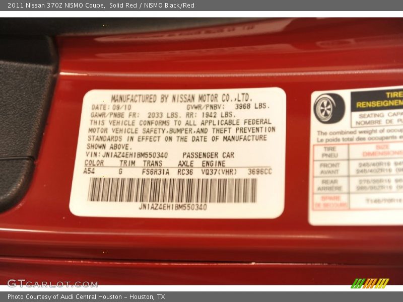 2011 370Z NISMO Coupe Solid Red Color Code A54