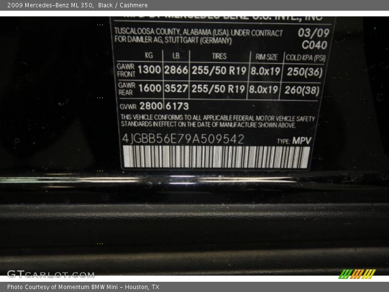 Black / Cashmere 2009 Mercedes-Benz ML 350