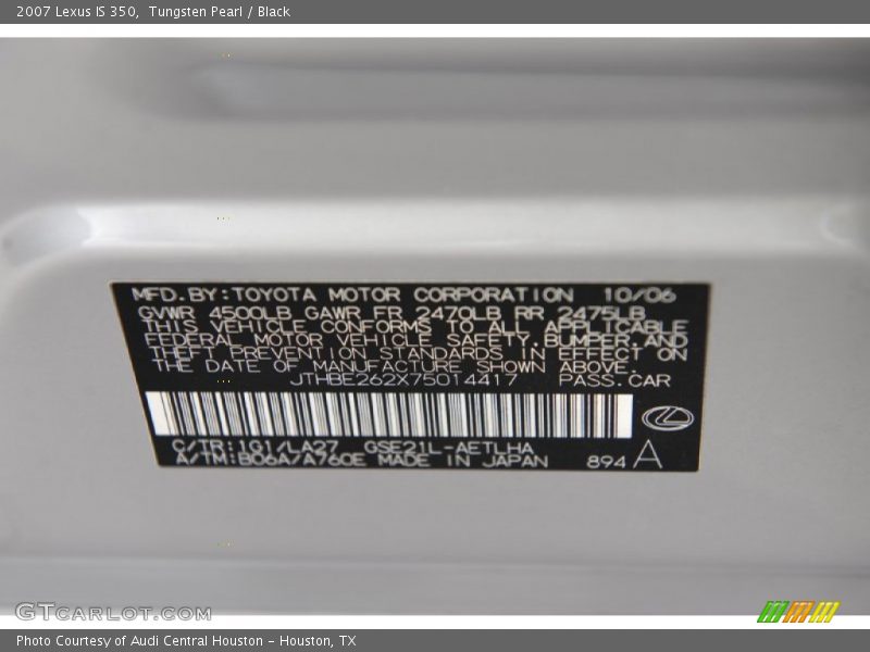 Tungsten Pearl / Black 2007 Lexus IS 350