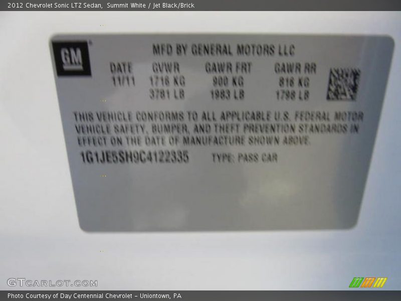 Summit White / Jet Black/Brick 2012 Chevrolet Sonic LTZ Sedan