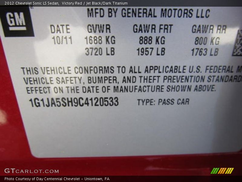 Victory Red / Jet Black/Dark Titanium 2012 Chevrolet Sonic LS Sedan