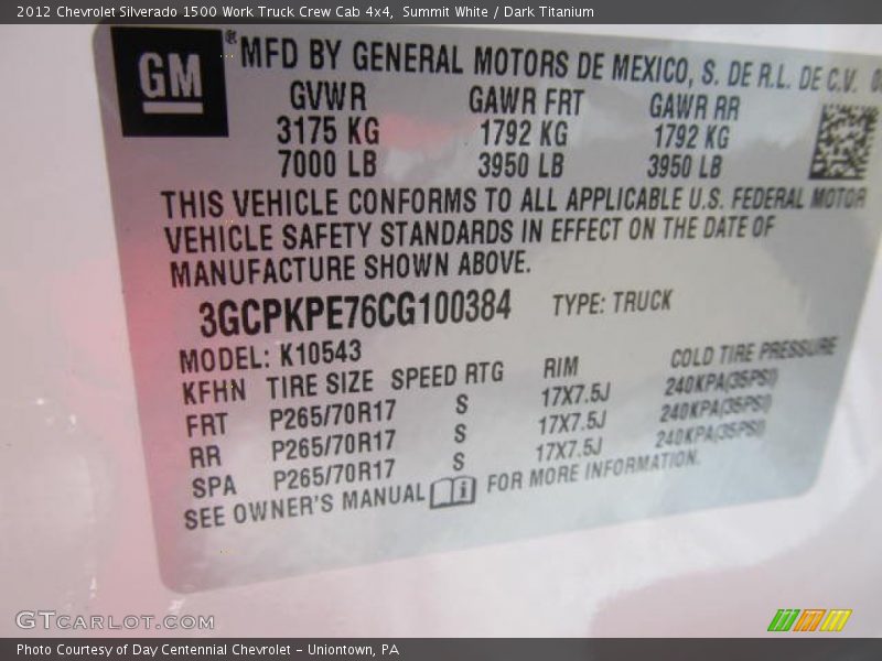 Summit White / Dark Titanium 2012 Chevrolet Silverado 1500 Work Truck Crew Cab 4x4