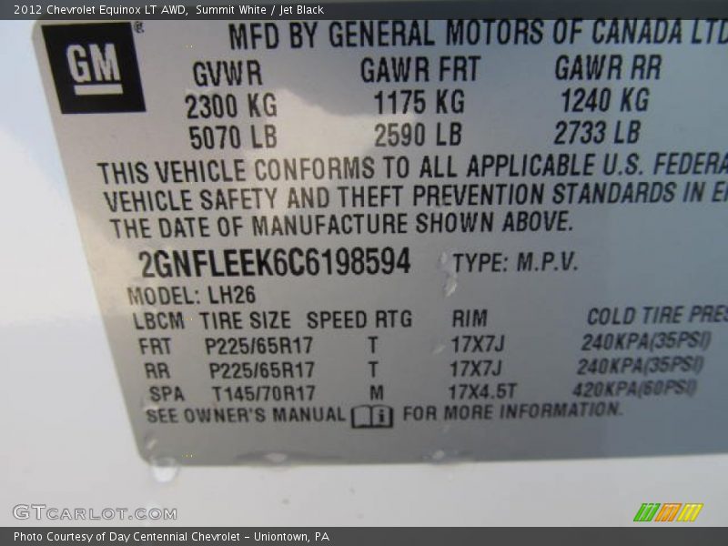 Summit White / Jet Black 2012 Chevrolet Equinox LT AWD