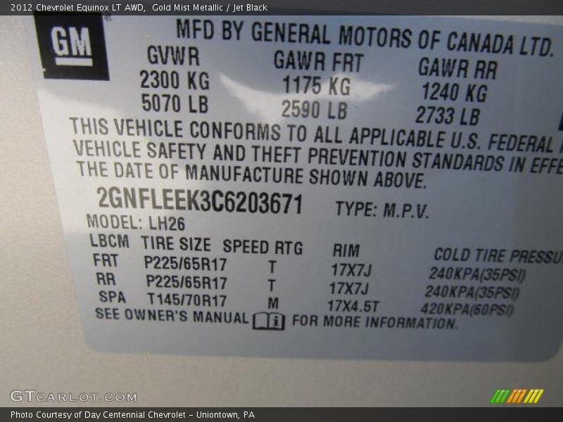 Gold Mist Metallic / Jet Black 2012 Chevrolet Equinox LT AWD