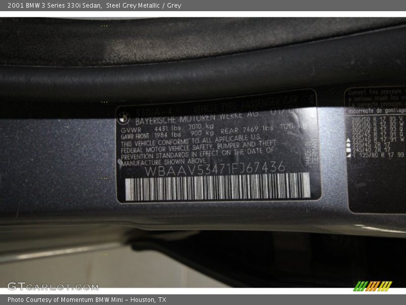 Steel Grey Metallic / Grey 2001 BMW 3 Series 330i Sedan