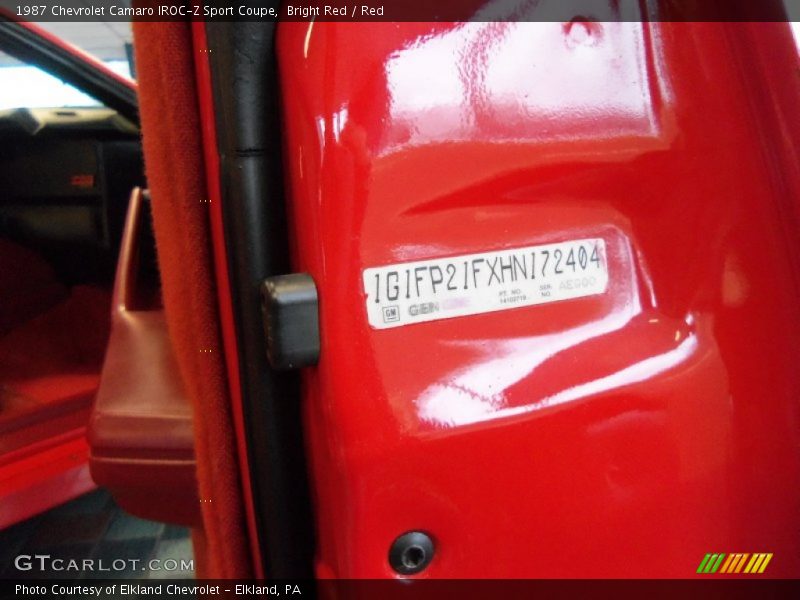 Bright Red / Red 1987 Chevrolet Camaro IROC-Z Sport Coupe