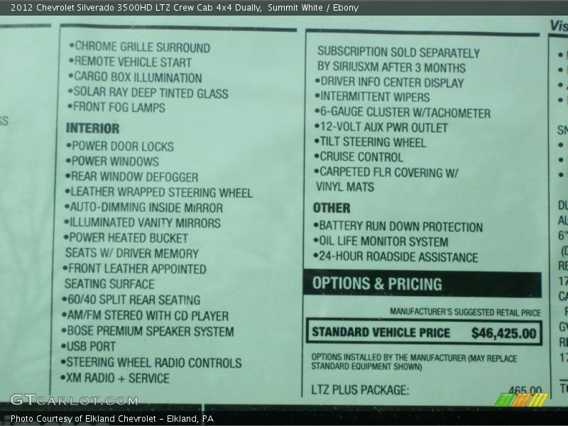  2012 Silverado 3500HD LTZ Crew Cab 4x4 Dually Window Sticker