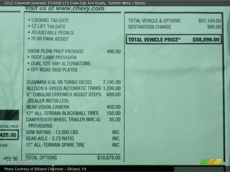  2012 Silverado 3500HD LTZ Crew Cab 4x4 Dually Window Sticker