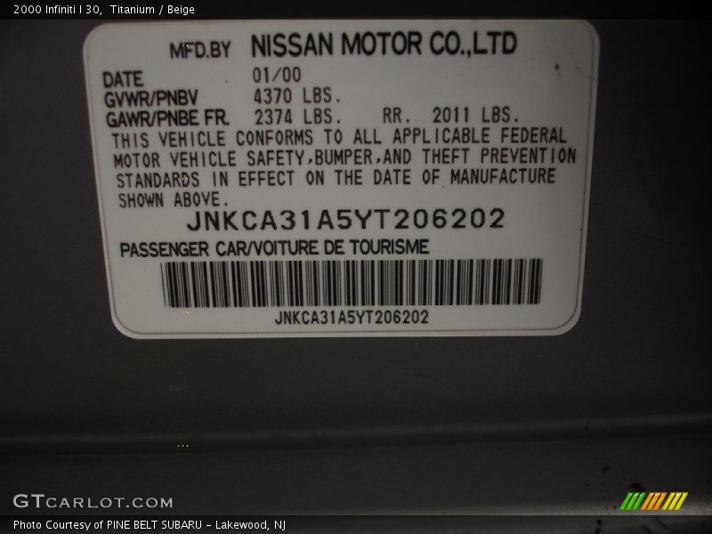 Titanium / Beige 2000 Infiniti I 30