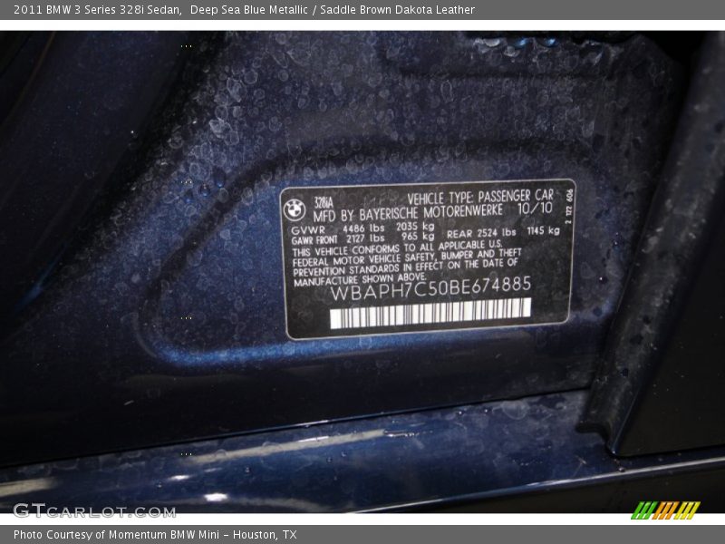 Deep Sea Blue Metallic / Saddle Brown Dakota Leather 2011 BMW 3 Series 328i Sedan