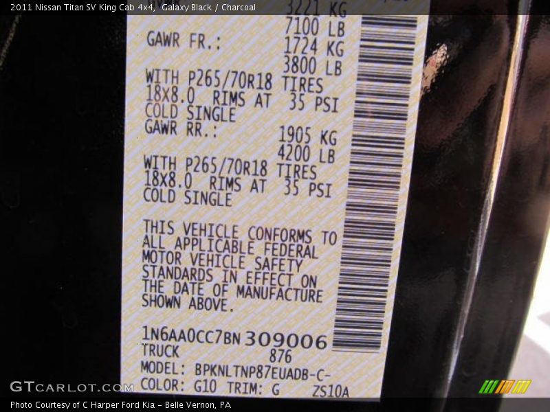 Galaxy Black / Charcoal 2011 Nissan Titan SV King Cab 4x4