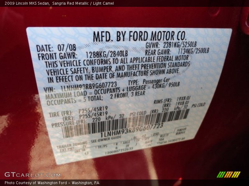 Sangria Red Metallic / Light Camel 2009 Lincoln MKS Sedan