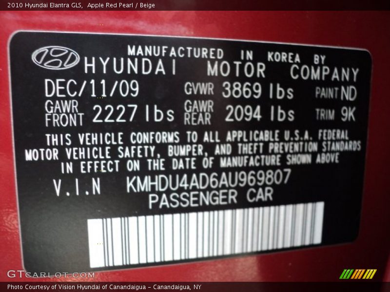 Apple Red Pearl / Beige 2010 Hyundai Elantra GLS