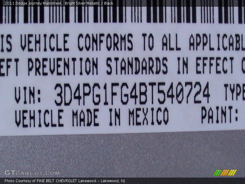 Bright Silver Metallic / Black 2011 Dodge Journey Mainstreet
