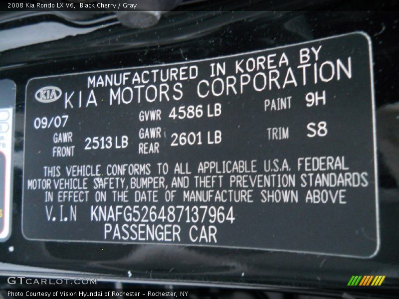 Black Cherry / Gray 2008 Kia Rondo LX V6