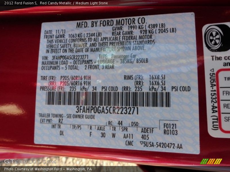 Red Candy Metallic / Medium Light Stone 2012 Ford Fusion S