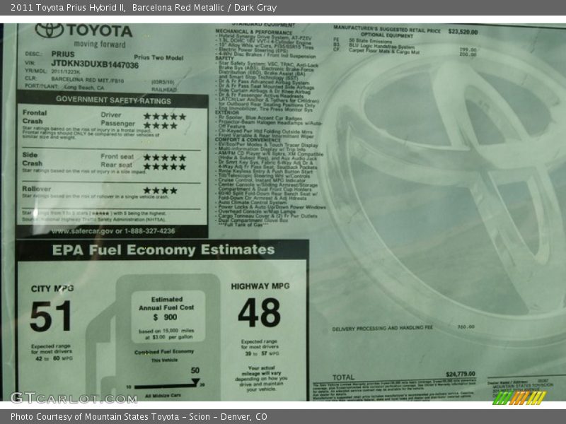 Barcelona Red Metallic / Dark Gray 2011 Toyota Prius Hybrid II