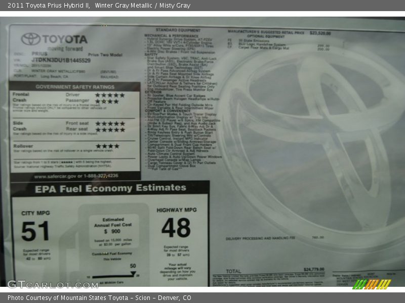 Winter Gray Metallic / Misty Gray 2011 Toyota Prius Hybrid II