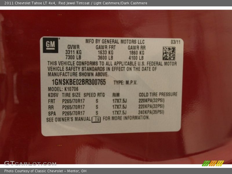 Red Jewel Tintcoat / Light Cashmere/Dark Cashmere 2011 Chevrolet Tahoe LT 4x4
