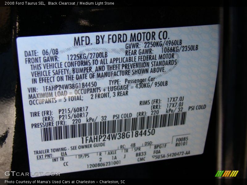 Black Clearcoat / Medium Light Stone 2008 Ford Taurus SEL